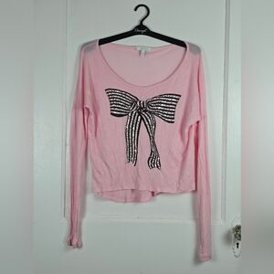 Delias Vintage Y2K 90's Pink Sequin Bow Crop Top Made in the USA Size S